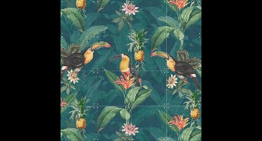 IXXI Tropical vintage toucan and pineapples, Bloomery Decor - 80 x 80 cm - Gratis ophangtool - Grote wanddecoratie en posters