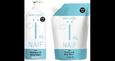 Naïf - Voordeelset 2in1 Shampoo & Body Wash en Navulverpakking - 2x500ml