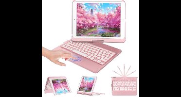 iPad 9e generatie hoesje met toetsenbord 360 ° draaibare toetsenbordhoes voor 10.2 inch tablets, draadloze Bluetooth-toetsenbordhoes met 7 achtergronden verlichting