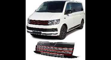 Sport Grill Geschikt voor Volkswagen Transporter T6 2015 t/m 2019 Zonder Embleem Rode strip