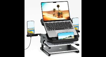 Laptopstandaard met Telefoonhouder - Hoogte Verstelbaar en Draaibaar voor Laptops en Tablets