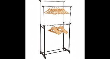 Storage Solutions Mobiel Kledingrek - incl 8x kledinghangers - op wieltjes - dubbele stang - verstelbaar - 160 cm - metaal