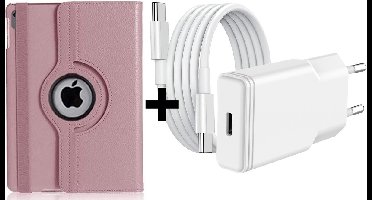 Hoes geschikt voor iPad 2025 hoes Rose Goud -iPad A16 hoes 11th Generation 11 Inch 2025 draaibare bookcase 360° Case met USB C Adapter - USB C oplader- Slim Snellader 20W Met USB C Kabel 1m - Ntech COMBI-SET
