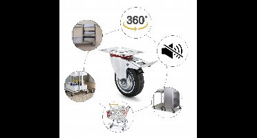 Vortech - Zwenkwielen Set met Rem - 4 Stuks - Ø 125 mm - Draagvermogen 400 kg - Massief Rubber - Zwart