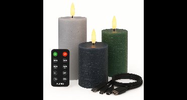 FlinQ Oplaadbare LED Kaarsen met Levendige Vlam - Inclusief Afstandsbediening met Timer en Dimfunctie - Nep Kaarsen met Flikkerende Vlam - Dinerkaarsen Oplaadbaar - 3 stuks - Warm Neutrals