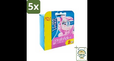5 x Gillette - Venus Comfortglide - Spa Breeze - Verzachtend en hydraterend - 8 Navulscheermesjes - Grootverpakking - Scheermesjes Voor Dames - Comfort - Scheren Zonder Scheerschuim - Scheren Met Gelkussentjes - Hygiëne