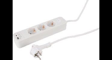 Q-Link stekkerdoos - 3-voudig - randaarde - met platte stekker - USB A/C - 3 x 1.5 mm² - 1.5 m - wit