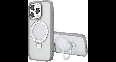 Accezz Hoesje - Geschikt voor Apple iPhone 16 Pro Max - Ring Stand Backcover geschikt voor MagSafe - Grijs