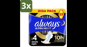 3 x Always – Maandverband – Ultra Secure Night – 22 stuks per verpakking - Koffie - Koffiezetapparaat - Koffiezetapparaat Met Automatische Functie