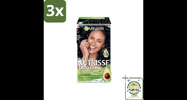 3 x Garnier - Nutrisse Ultra Crème 1 - Haarkleuring - Zwart - Intens Voedend - Permanente Kleur - Grootverpakking - Haarverf - Permanent Haarverf - Voedend Haarverf - Grijsdekking - Haarverf Zwart