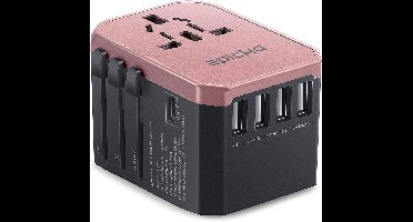 Universele Reisadapter Wereldstekker met 4 USB poorten en Type C, Geschikt voor EU, US, UK, AU