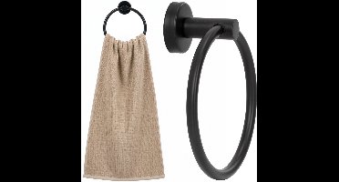 Springos Handdoekring | Badkamerhanger | Handdoekrek | RVS | Ring | Zwart | 3 Kg