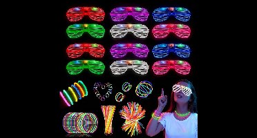 Corpower Kniklichtjes, partyset, 62 stuks, 12 led-brillen, feestbril en 50 neonlichtstaven, glow-sticks, led-brillen voor feestjes, lichtbril voor Kerstmis, carnaval, verjaardagsfeest