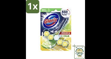 1 x Glorix - Toiletblok - Power 5 - Lemon - Citroenfris & Hygiënisch - 55 g- Toiletblok - Wc Blok - Hygiëne - Reiniging - Citroengeur