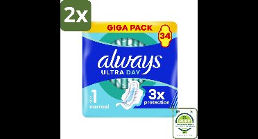 Always - Maandverband - Dag - Normal - 34 Maandverband - Voordeelverpakking - 2 stuks - Maandverband - Maandverband met vleugels