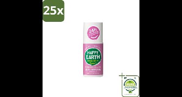 25 x Happy Earth – Deodorant Roll-On – 100% Natuurlijk Lavender Ylang – 75 ml - Grootverpakking - Natuurlijke Deodorant - Frisse Geur - Lavendel - Ylang-ylang - Huidvriendelijk