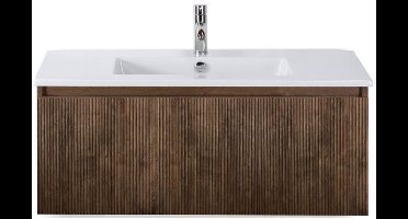 Frozen 3D Badmeubelset 100 cm - Greeplijst in Kleur - Dark Oak - Keramische Wastafel Wit 1 Kraangat