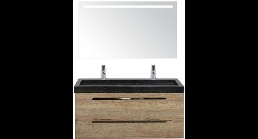 Seville Badmeubelset 120 cm - 2 Laden Natuur Eiken - Wastafel Lucca Enkel met Sence Spiegel