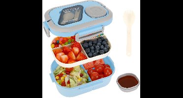 Lunchboxen met compartimenten, lunchbox, 1200 ml, bakje voor lunch en salade, bentobox met lepel, lunchbox, lunchbox, voor volwassenen en kinderen, BPA-vrij, blauw