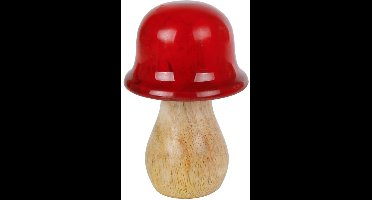 Paddenstoel sculptuur mango decoratie 6x6x10 cm houten beeldje.