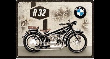 BMW R32  Metalen wandbord in reliëf 30x40 cm