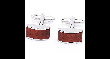 Manchetknopen - Pallisander Hout Rechthoek Bruin en Zilverkleur