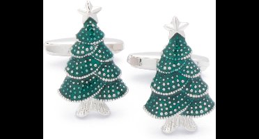 Manchetknopen - Kerstboom Boom Groen met Zilver