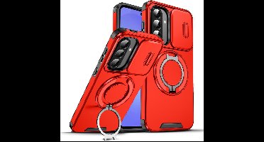 Hoesje Geschikt voor Samsung Galaxy A57 hoesje Rood - Shock Hybrid Armor Hoes met Kickstand Ring en Camera Bescherming - Geschikt voor MagSafe
