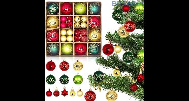 Kerstballen - Kunststof - 44 Stuks - Rood;Goud;Groen