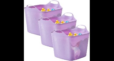 Excellent houseware flexibele kuip / emmer - 3x - lila - 25 l - kunststof - 40 x 35 cm - met handvatten