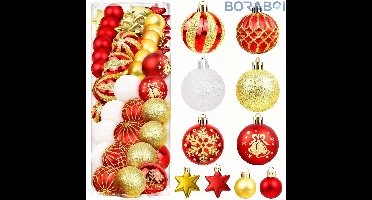 Boraboi® Kerstballen - Rood;Goud;Wit - 50/30 mm - Kunststof