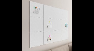 Groot kurken prikbord 120 x 90 cm, 12 stuks zelfklevende vilten wandtegels, ideaal voor kantoor, school en thuis. Prikbord, eenvoudig te installeren vilten bord, wit