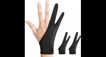 Digitale Tekenhandschoenen – Zwart – Groot Formaat – 2 Stuks – 3-Laags Palmafstoting, Twee-Vinger Kunstenaarshandschoenen, voor Tekentablets, iPads, Papier Schetsen, Geschikt voor Linker- en Rechterhand