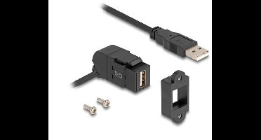 USB-A haaks (45°) Keystone module - USB-A (m) | met inbouwframe | USB2.0 | zwart | 0,30 meter