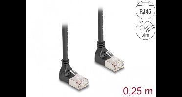 Delock RJ45 Network Cable Cat.6A S/FTP Slim 90° upwards / upwards angled 0.25 m black