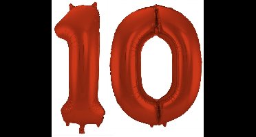 Folat Verjaardag Leeftijd folieballon - 10 jaar - rood - 86 cm - cijferballon groot