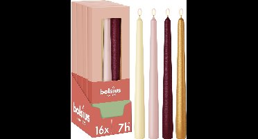 Bolsius Dinerkaarsen Set - 16 stuks - Haptic Luxury - Ivoor - Roze - Rood - Goud- 7 Branduren