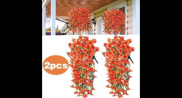 2 stuks Kunstmatige winde slinger 75 cm - Kunstmatige slingerkrans - Decoratie voor huis, tuin en bruiloft - Hangende kunstbloemen (Oranje)