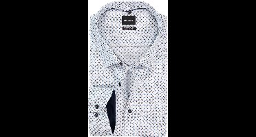 OLYMP Luxor comfort fit Big overhemd - dobby - wit met beige en blauw dessin - Strijkvrij - Boordmaat: 52