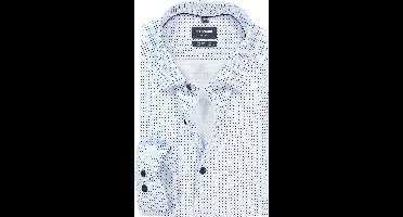 OLYMP 24/7 Luxor modern fit overhemd - dobby - wit met blauw dessin - Strijkvriendelijk - Boordmaat: 46