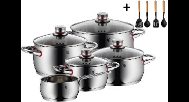 WMF Pannenset Quality One - RVS 5-Delig Inclusief GRATIS Cookinglife Kookgerei set - Kookpan ø 16, 20, 20 en 24 cm en Steelpan ø 16 cm