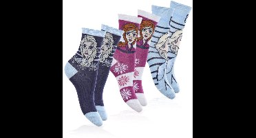 Disney Frozen Sokken - 3 paar - Sokjes voor kinderen - Maat 31/34 - Lange sokken voor meisjes - 6-8 jaar - Blauw/roze/paars