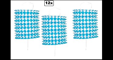 12x Lampion blauw/wit ruit recht 16cm x 25cm - Oktoberfest - festival thema feest verjaardag party papier BBQ strand licht fun