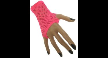 Nethandschoenen Vingerloos fluorescerend roze kort