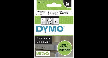 DYMO originele D1 labels | Zwarte Tekst op Doorzichtig Label | 6 mm x 7 m | zelfklevende etiketten voor de LabelManager labelprinter | gemaakt in Europa