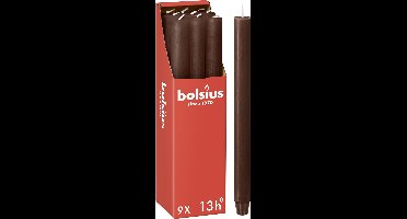 Bolsius - Rustieke Dinerkaarsen - Donkerbruin - 9 stuks - 13 branduren - 27cm