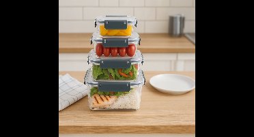 Voedselcontainers met deksel en afsluiting, 4 stuks.