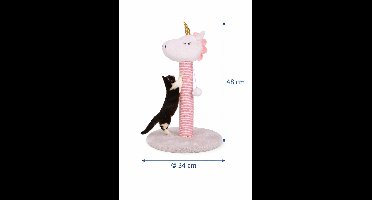 Unicorn Kattenkrabpaal met Speelbal – Sisal Krabpaal – Interactief Krabspeelgoed – Roze/Wit – 48 cm Hoog – Voor Kittens en Katten
