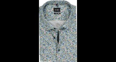 OLYMP Luxor comfort fit Big overhemd - korte mouw - dobby - groen met blauw en roze bloemetjes dessin - Strijkvrij - Boordmaat: 54