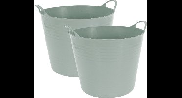 Excellent houseware flexibele wasmand - 2x - groen - 27 liter - kunststof - 42 x 40 x 35 cm
